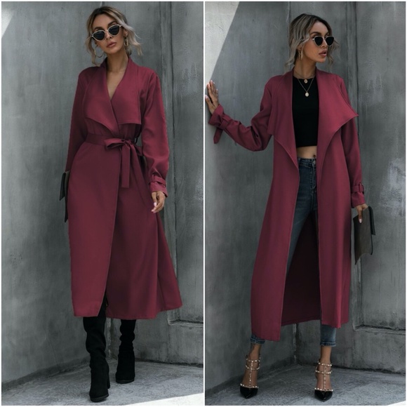 waterfall collar belt fall trench pea coat JACKET - Picture 6 of 6